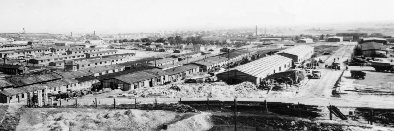 Panorama KL Plaszow, 1944 r., oprac. graficzne: W.  Jodłowski, źródło fotografi oryginalnych: IPN.
