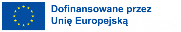 Logotyp z flagą Unii Europejskiej na granatowym tle krąg dwunastu żółtych, pięcioramiennych gwiazd i napis: Dofinansowane przez Unię Europejską