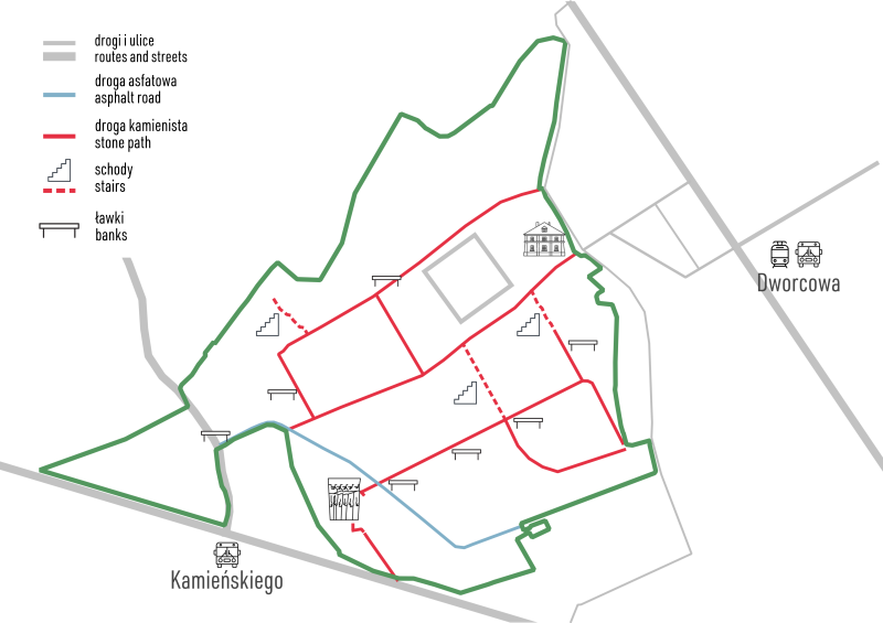 Mapa Muzeum z oznaczeniem dostępności wybranych dróg